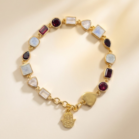 Beracah Love crystal bracelet by Lady of Tarot, a meaningful jewelry design from Maanya Kohli with a gold heart charm.